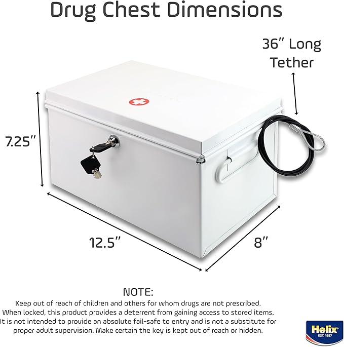Helix - All-Metal Lockable Drugs Security Chest 12.5" x 7.25" x 8" - Ideal for Schools, Nursing Homes, Camps - Securing Valuables - Rugged Security - Durable Steel Construction, Spacious Interior