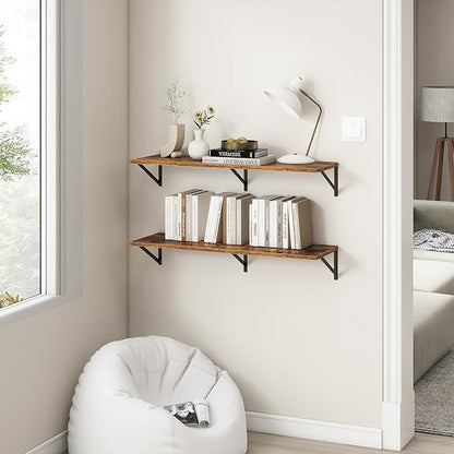 Fun Memories 40 Inch Floating Shelves, 12 Inch Deep Wall Shelf, 40 x 12 Floating Shelf Set of 2, Wood Floating Shelf Wall Mounted, Large Kitchen Living Room Bedroom Storage Shelves, Walnut