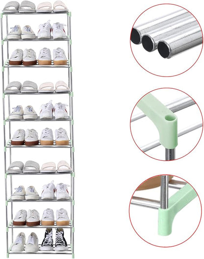 Stackable Small Shoe Rack, Entryway, Hallway and Closet Space Saving Storage and Organization (10-Tier, Green)