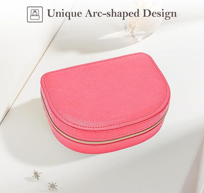 ProCase Travel Size Jewelry Box, Medium Portable Seashell-Shaped Jewelry Case, 2 Layer Jewelry Organizer in PU Leather for Women -Melon Pink