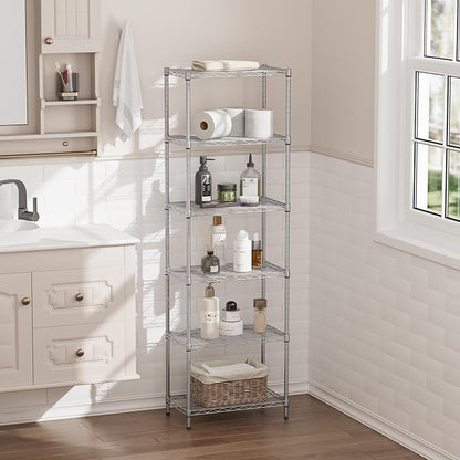 SINGAYE 6 Shelf Wire Shelving Unit Adjustable Metal Shelves Standing Bathroom Organizers and Storage Wire Closet Metal Pantry Kitchen 12" DX22 W 69.5" H Gray
