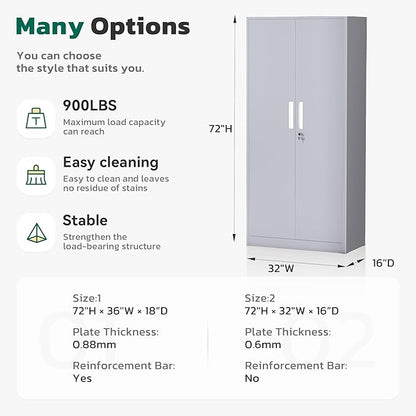 Greenvelly Metal Lockable Storage Cabinet, 72” Storage Cabinet with 2 Doors and 4 Adjustable Shelves for Office, Home, Garage, Pantry (Assembly Required, Dark Grey)