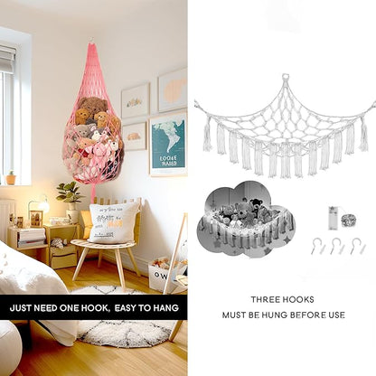 Novel Stuffed Animal Hammock Corner Hanging Net for Stuff Aniaml Storage Macrame Toy Display Plush Toy Holder-Perfect for The Tiny Space Walls (pink, XXL)