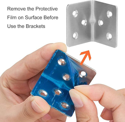 64 PCS Sliver Corner Brace, Stainless Steel 38MM X 30MM X 30MM Heavy Duty L Bracket for Furniture, Corner Steel Joint Right Angle Shelf Support Corner for Shelves, Furniture and Cabinet, Round End