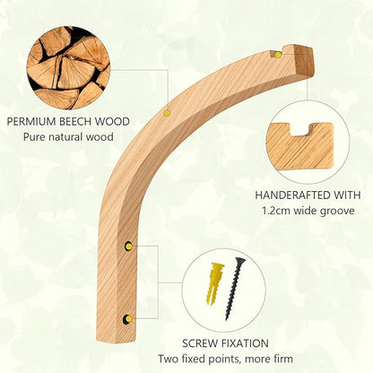 Wooden Plant Hangers - Hanging Plant Hooks for Indoor Outdoor, Wood Hanging Wall Plant Hooks Heavy Duty for Flower Pots Wind Chimes and Bird Feeders(2-Pack,8-Inch)