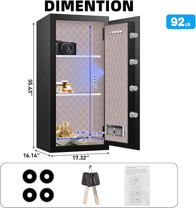 8.3 Cuft Heavy Duty Home Safe Box Fireproof Waterproof, Extra Large Fire Proof Safe for Home Documents Business Office Use, Anti-Theft Digital Safety Box with Light, Removable Shelf, Handle