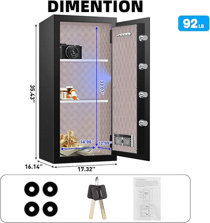 8.3 Cuft Heavy Duty Home Safe Box Fireproof Waterproof, Extra Large Fire Proof Safe for Home Documents Business Office Use, Anti-Theft Digital Safety Box with Light, Removable Shelf, Handle