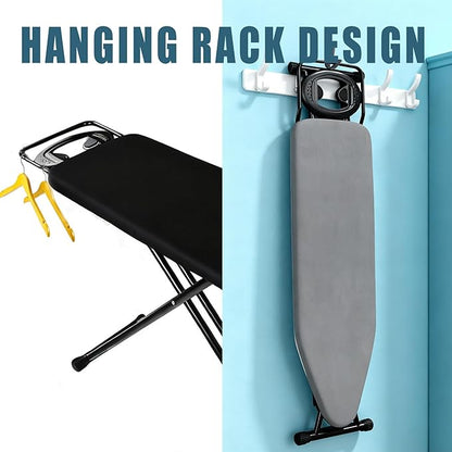 Ironing Board Full Size, Heat Resistant Cover Iron Board with Steam Rest, Ultra Thick Padding, Height Adjustable Heavy Sturdy Metal Frame Legs Ironing Stand,Non-Slip Foldable (54"x13", Round Rest)