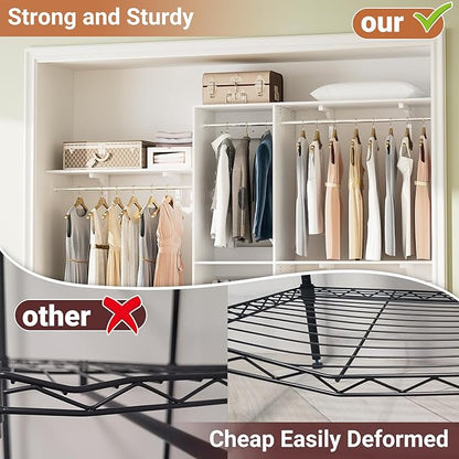 96 Inch Hanging Closet System, 8 FT Closet Organizer System with Hanging Rod, Walk In Mounted Closet System, Built-In Clothes Garment Rack with 3 Shelving Towers(Can Be Cut To Fit), White