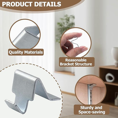 Metal Shelf Clips 10 Pcs, Silver Pilaster Shelf Brackets for Standard Pilasters, Universal Shelf Support Bracket for Metal or Wood Cabinets, Bookcases