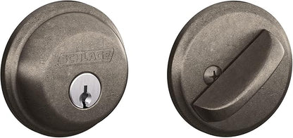 Schlage B60N621 Deadbolt with Standard Trim Keyed 1 Side, Highest Residential Security, Single Cylinder, Distressed Nickel