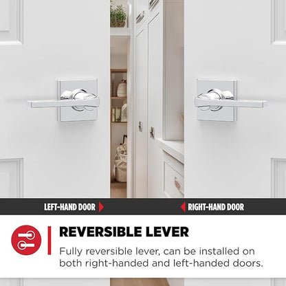 Kwikset Casey Dummy Door Handle, Single Sided Lever for Closets, French Double Doors, and Pantry, Polished Chrome Non-Turning Reversible Interior Push/Pull Lever (Pack of 2)