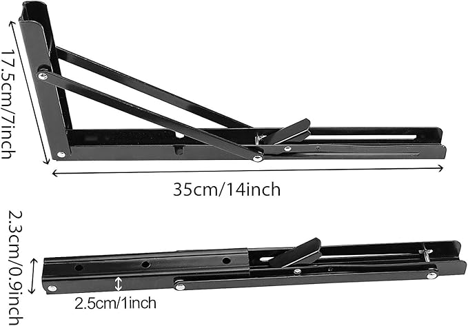 ZOENHOU 4PCS 14 Inch Folding Shelf Brackets, Max Load 440Lb Heavy Duty Metal Collapsible Shelf Locking Brackets, Wall Mounted Foldable Shelf Hinge for Work Bench Table