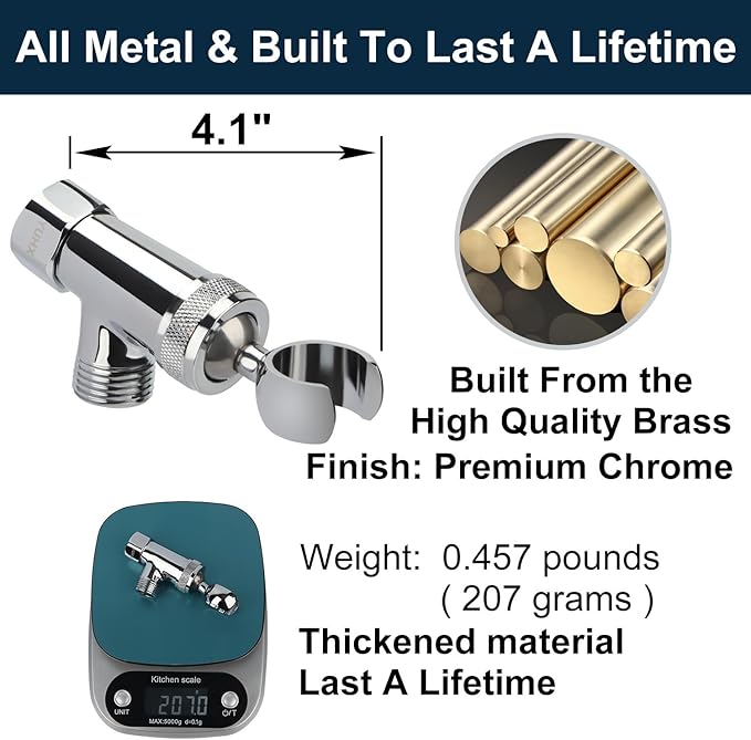 YUHX All Metal Shower Head Holder and Hose Stainless Steel Extra Long 6 ft,Adjustable Handheld Shower Arm Bracket,Premium Chrome