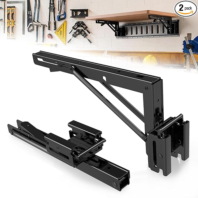4 Pack E Track Folding Shelf Brackets - 12 Inches Heavy Duty Steel E Track Folding Shelf Bracket with Stainless Pivot,E Track Folding Fixed Shelf Bracket for Truck,Enclosed Trailer,Garage,Workbench