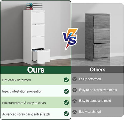 4 Drawer File Cabinet, Tall Vertical Filing Cabinets for Home Office, Locking Metal File Cabinet for Letter/Legal/A4/F4 Size, Assemble Required