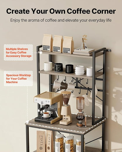 VEVOR Bakers Rack, 23.6 inch Width Microwave Stand,Kitchen Stand with X-Shaped Support Bar & 12 S-Shaped Hooks,Kitchen Storage Shelf for Dish Storage, Spice Jars, Coffee Bar Organization