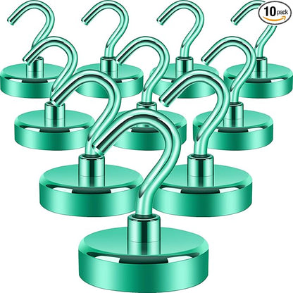 Neosmuk Magnetic Hooks, Heavy Duty 85lb+ Strong Magnet Hook for Cruise Cabins, Cruise Ship Essentials for Hanging, Metal Wall Refrigerator Hangers (Green, 10 Pack)