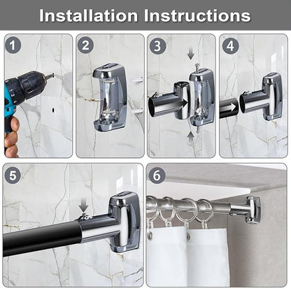 Kokone Shower Curtain Rod Bracket Set of 10 Ajustable 180° Rotation Bracket for Curved Shower Curtain Rods Sturdy Zinc Alloy Wall Mounted Shower Curtain Rod Holder for Bathroom,Wardrobe,Kitchen,Silver