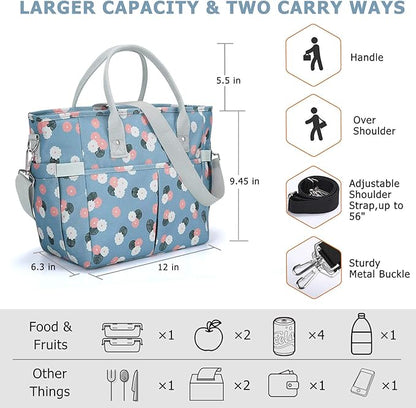 KIPBELIF Cute&Classy Roomy Insulated Lunch Bags for Women - Stylish & Functional Large Tote Adult Lunch Box for Working & Picnic(Extra Large,Light Blue Plum)