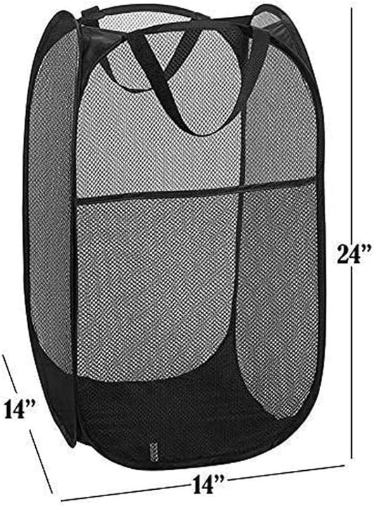Mesh Pop up Laundry Hamper with Portable Handles, Collapsible Laundry Basket for Storage, Folding Pop-Up Clothes Hampers for Home, College Dorm or Travel, Black