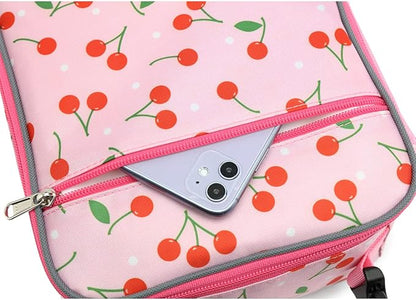 FlowFly Kids Lunch box Insulated Soft Bag Mini Cooler Back to School Thermal Meal Tote Kit for Girls, Boys, Cherry