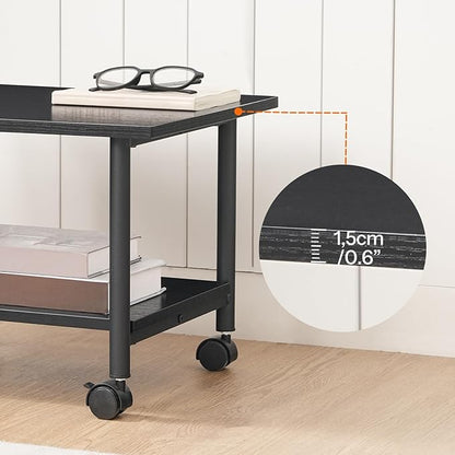 HOOBRO Printer Stand, 2-Tier Industrial Under Desk Printer Cart with Shelf, Mobile Heavy Duty Storage Rack on Wheels for Home, Office, Black BB02PS01G1