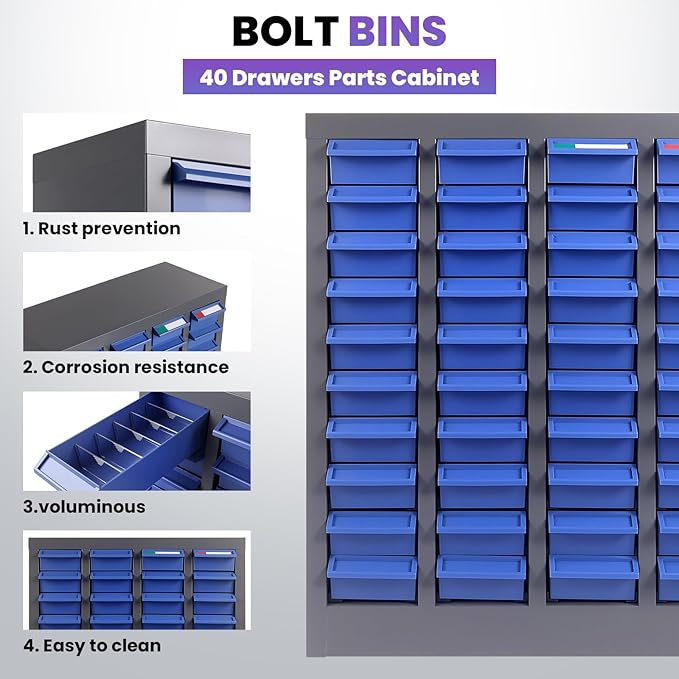 Heavy-Duty 40 Drawer Parts Cabinet, All-in-One Organizer with Acrylic Adjustable Shelves for Nuts, Bolts, Tools - The Ultimate Garage Workshop Storage Solution