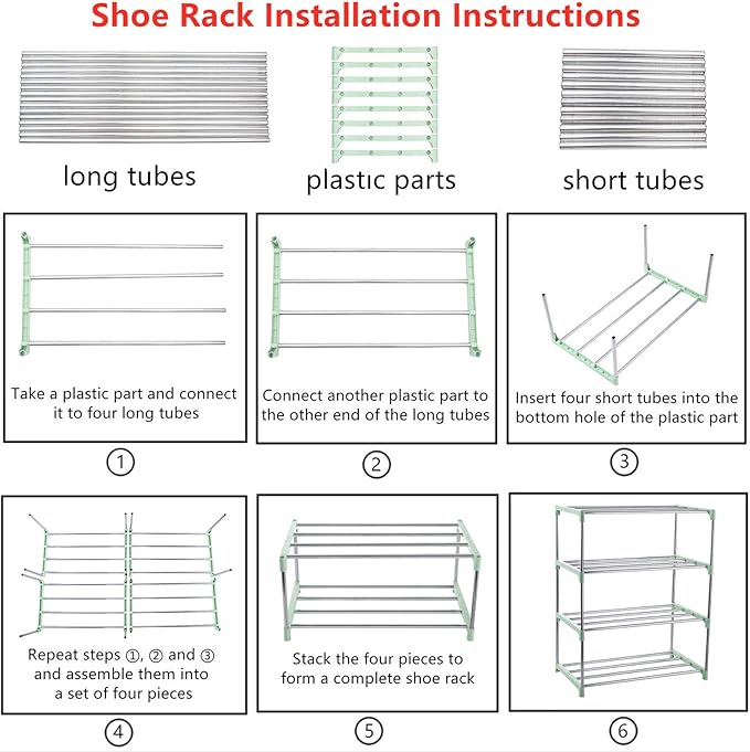 4-Tier Stackable Small Shoe Rack, Lightweight Shoe Shelf Storage Organizer for Entryway, Hallway and Closet (Green)