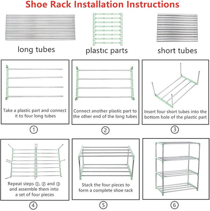 4-Tier Stackable Small Shoe Rack, Lightweight Shoe Shelf Storage Organizer for Entryway, Hallway and Closet (Green)