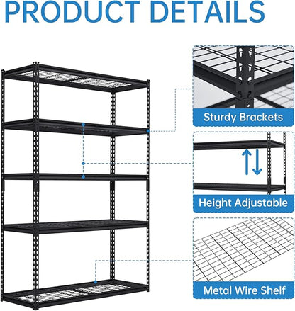 Heavy Duty Storage Shelves 48x18x72 in, 2500Lbs Adjustable Metal Shelving for Garage Organization, Durable Garage Shelving Easy Assemble