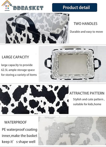 Rectangle Cow Basket Cow Print Storage Bins Cute Canvas Organizer Bin for Bedroom Decor Kids Toys Books, Clothes Shelves Gift Basket(Cow print)