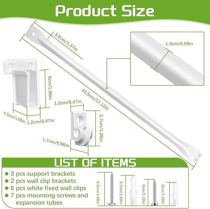 12 Inch Heavy Duty Shelf Brackets, Wire Shelf Brackets Set Include 3 Support Brackets, 2 Wire Shelf End Brackets, 6 Wall Clips, with Screws, Wire Shelving Accessories for Garage, RV, Kitchen, Closet