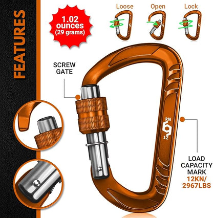 12kN (2697 lbs) Heavy Duty Carabiner Clips, for Securing Pets, Outdoor, Camping, Hiking, Hammock, Dog Leash Harness, Keychains