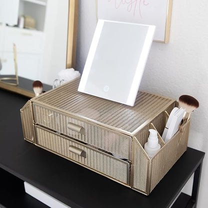 BLU MONACO | Monitor Stand with Drawer Storage | Desk Top Monitor Stand Riser Gold | Computer Support Organizer Elevador de Monitor
