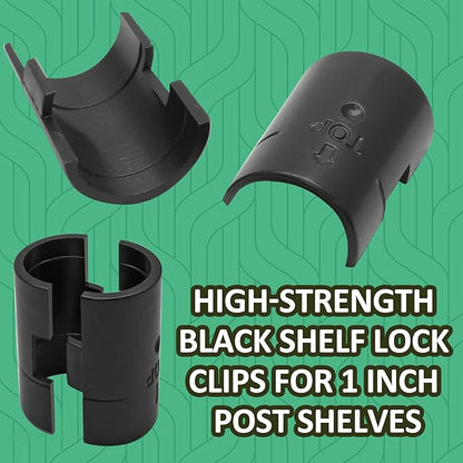 Luomorgo 52 Pcs 1 Inch Wire Shelf Clips, Plastic Shelf Lock Clips for 1" Post Shelving, Heavy Duty Wire Shelving Clips Replacements for Shelves, Racks (Black)