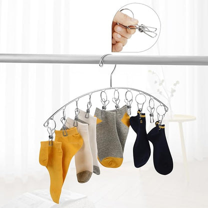 Toplife Clothes Hanger with 10 Clips, Stainless Steel, Windproof, for Drying Socks, Bras, Underwears, Baby Clothes, Hats, Scarfs, Towels, Pants and Gloves, Set of 4 (Indoors)