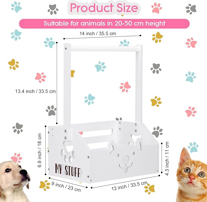 Chunful Dog Closet Wooden Pet Wardrobe Closet Dog Toy Storage Bin with Handle Pet Clothes Rack for Cat Organization and Storage Accessories, 19" x 13" x 9" (White)