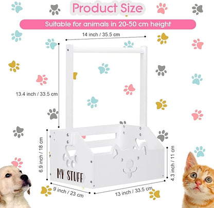Chunful Dog Closet Wooden Pet Wardrobe Closet Dog Toy Storage Bin with Handle Pet Clothes Rack for Cat Organization and Storage Accessories, 19" x 13" x 9" (White)