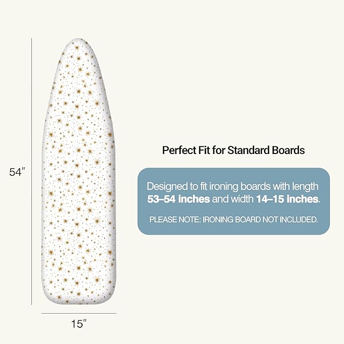 Ironing Board Cover and Pad 15"x54" Extra Thick Natural Cotton, Scorch and Stain Resistant Padding, Standard Size Iron Board Cover with Fasteners Heavy Duty Elastic Edge, Heatproof Starlight