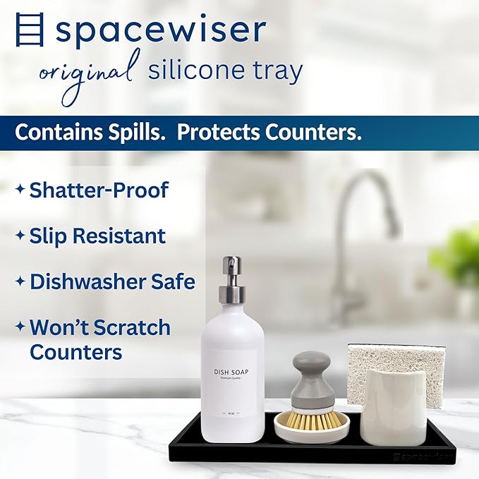 Countertop and Vanity Tray - 2 PC Large 11.7" Silicone Bathroom Trays, Counter Organizer, Dish Soap Sponge Holder Kitchen Sink Tray Organizer, Sink Caddy Toothbrush Key Kitchen Soap Trays