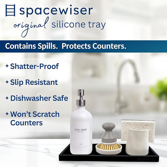 Countertop and Vanity Tray - 2 PC Large 11.7" Silicone Bathroom Trays, Counter Organizer, Dish Soap Sponge Holder Kitchen Sink Tray Organizer, Sink Caddy Toothbrush Key Kitchen Soap Trays