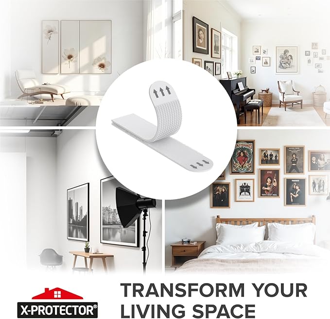 X-Protector Picture Hanging Strips - 28 Pairs Damage Free Picture Hangers - Self Adhesive Wall Hangers Without Nails - Heavy Duty Wall Hanging Strips - Walls Sticky for Hanging Up to 20 LBS (Size M+L)