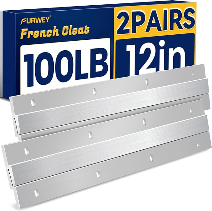 French Cleat, Picture and Mirror Hanger, Aluminum French Cleat, Headboard Wall Mounting Brackets with Screws(12 Inch-2 Pairs, Support 80 lbs)