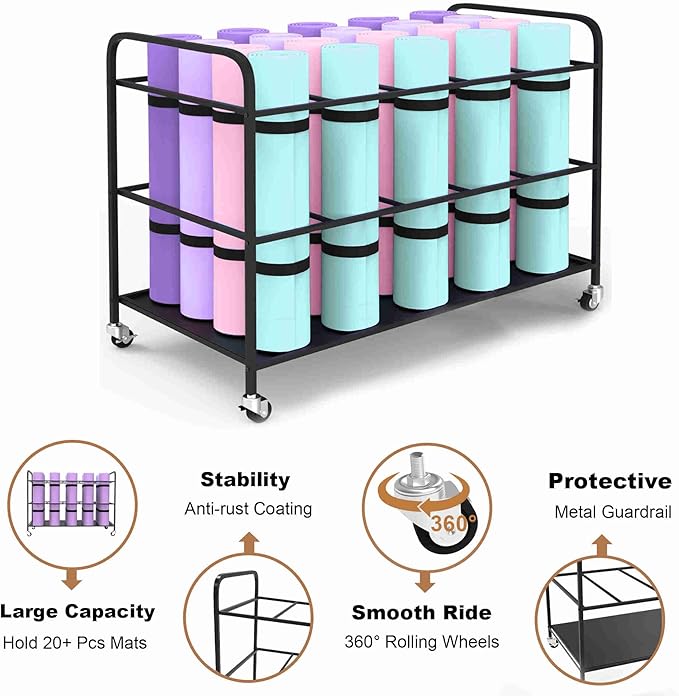 Yoga Mat Holder Organizer Yoga Mat Storage Rack Basket for Home Gym Exercise Workout Equipment Storage Shelf Cart