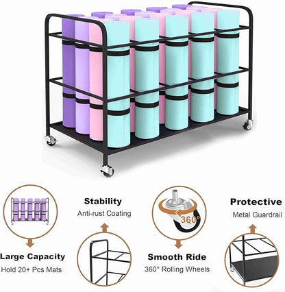 Yoga Mat Holder Organizer Yoga Mat Storage Rack Basket for Home Gym Exercise Workout Equipment Storage Shelf Cart