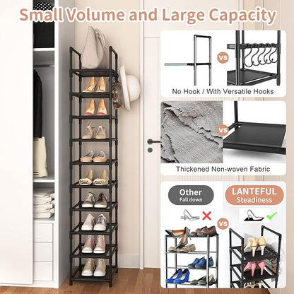 Tall Narrow Shoe Rack for Entryway, 10-Tier Sturdy Metal Shoe Shelf Storage 10-15 Pairs of Shoes and Boots, Space Saving Corner Shoe Rack Organizer for Closet,Doorway,Garage,Living Room