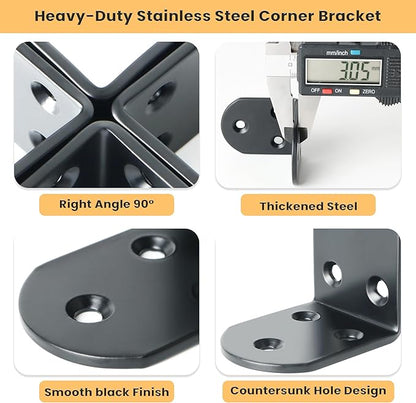 Alise 4Pcs Shelf Brackets Black, Stainless Steel Floating Shelf Brackets Corner Brackets, L Brackets for Shelves, 90 Degree Angle Bracket, Heavy Duty Shelf Brackets for Wood Furniture (2.56X2.56 in)