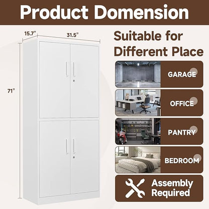 Metal Storage Cabinets with Locking Doors,71" Tall Garage Cabinet with 3 Adjustable Shelves, Lockable Steel Office Storage Caninet Tool Cabnet for Home Office,Garage, Pantry