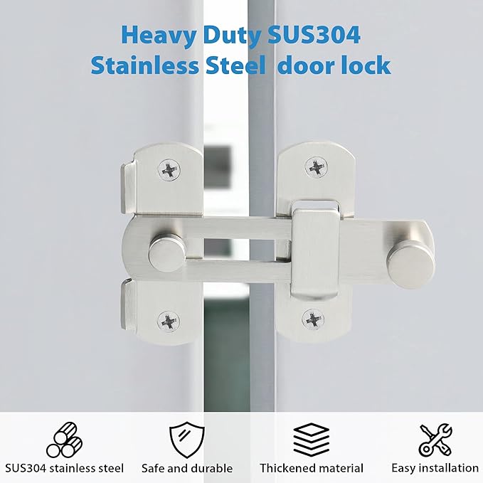 Alise 2Pcs 4 inch Flip Latch Gate Latches, Safety Door Lock for Barn Wood Fence Sliding French Doors,Heavy Duty SUS304 Stainless Steel Gate Hardware Brushed Nickel MS9500LS-2P